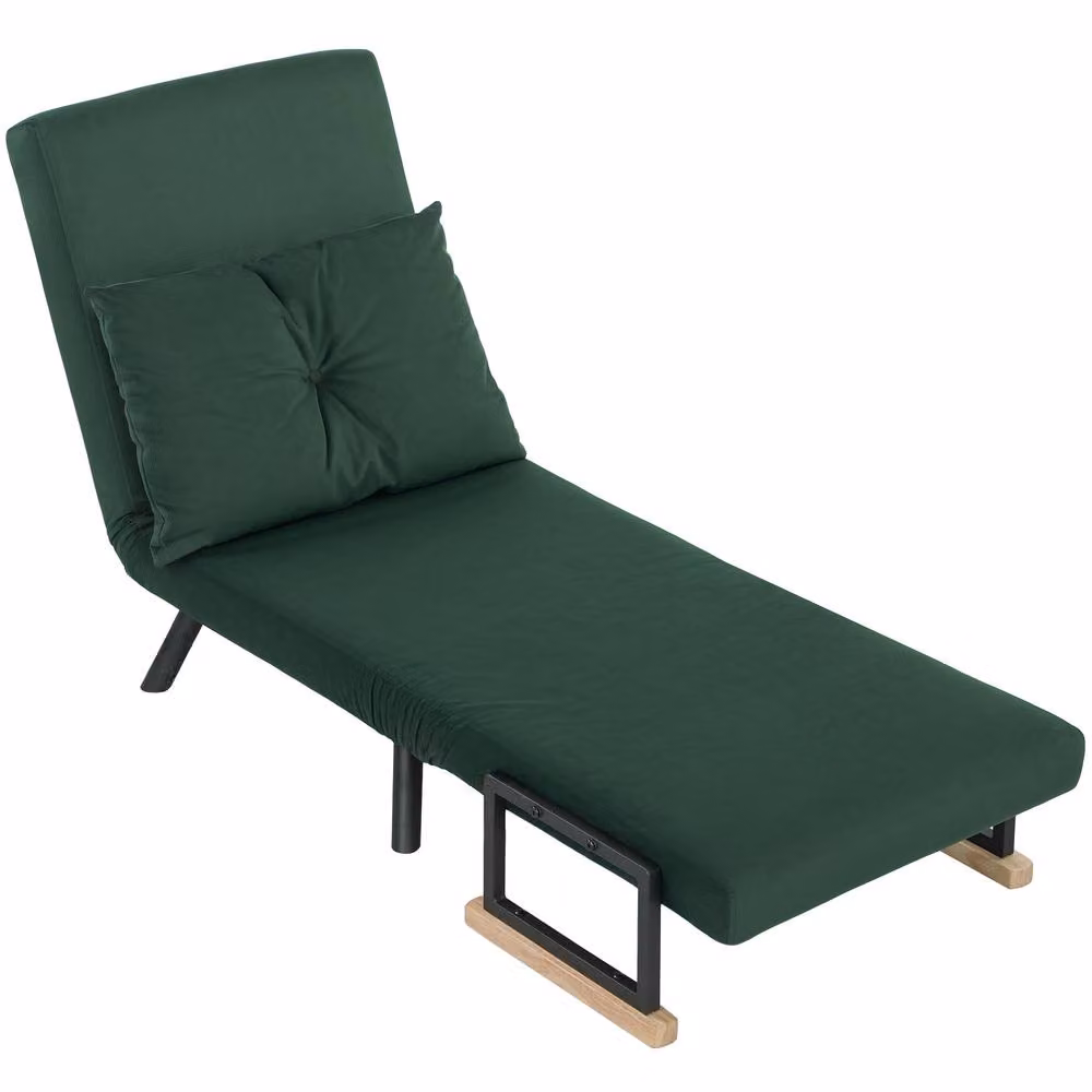 STILVORA 4-in-1 Green Velvet Chair Bed with Pillow – 5
