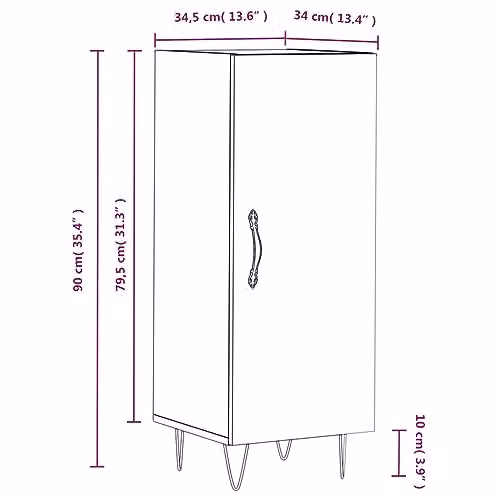 vidaXL Modern Sideboard in Brown Oak, W/D/H: 34.5 x 34.0 x 90.0 cm – 3