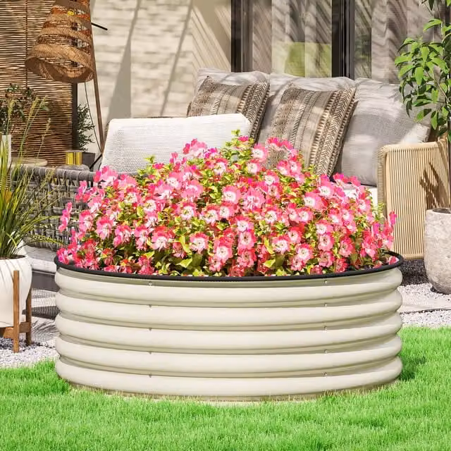 Outsunny Galvanised Steel Raised Garden Bed in Beige, W/D/H: 120 x 120 x 43 cm