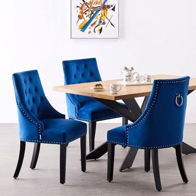Life Interiors Windsor Duke LUX Modern Rectangular Dining Set with 4 Blue Chairs