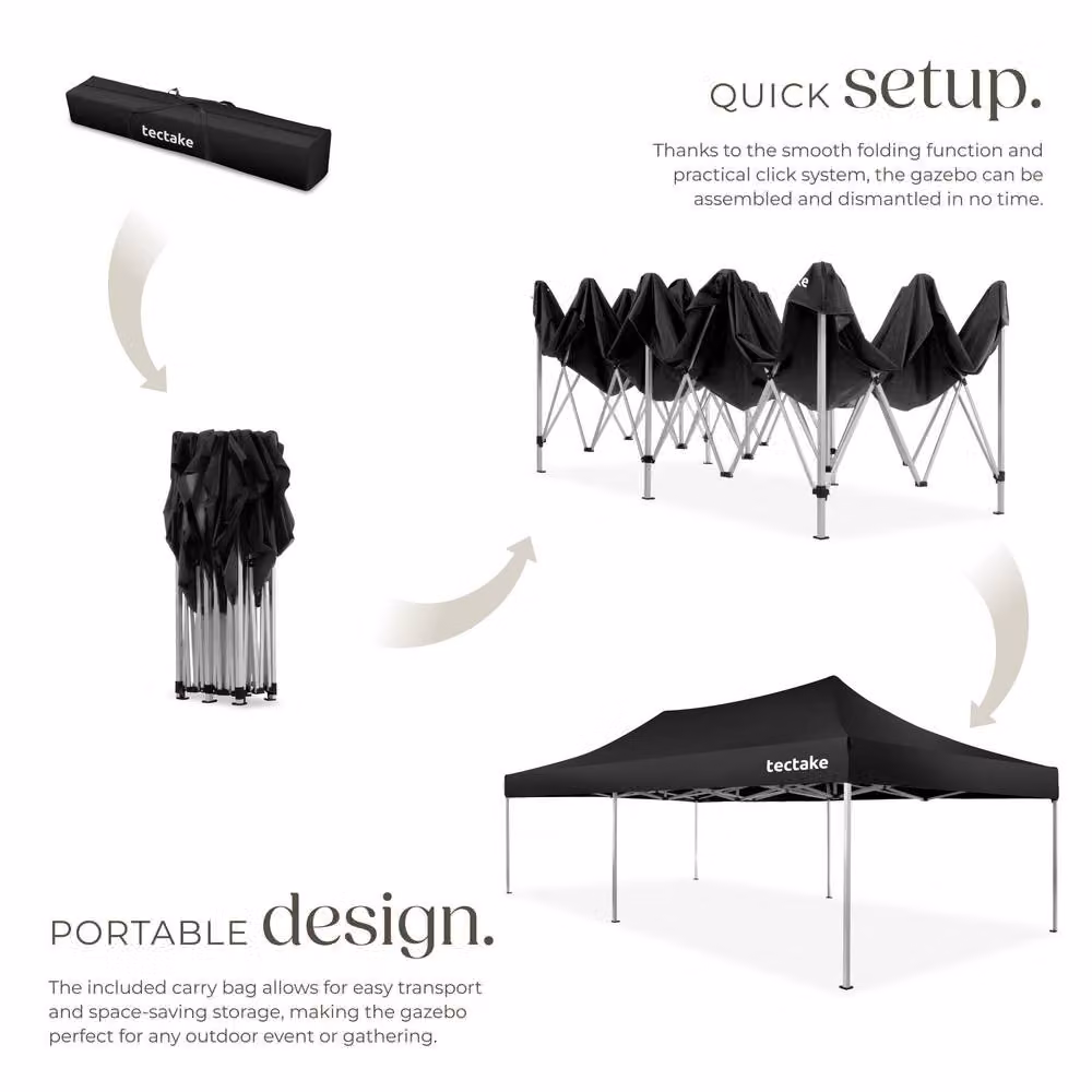 tectake Viola Aluminum Folding Pavilion in Black, W: 600 cm, D: 300 cm – 4