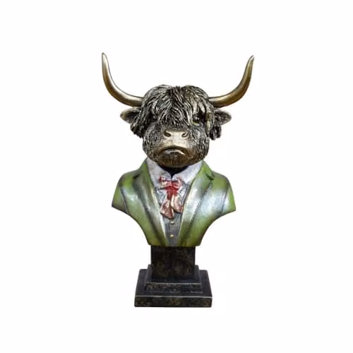 Gifts Direct 2 U Highland Cow Bust Ornament Resin Statue in Bronze and Brown for Wall Decor