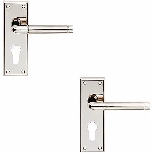 Loops Round Bar Lever on Euro Lock Backplate, 2 Pack, Polished Satin Nickel Silver, W: 150 mm x H: 50 mm