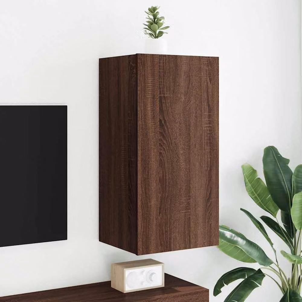 Berkfield Home Modern TV Wall Cabinet with LED Lights in Brown Oak, W: 40.5 cm, D: 35 cm, H: 80 cm – 2