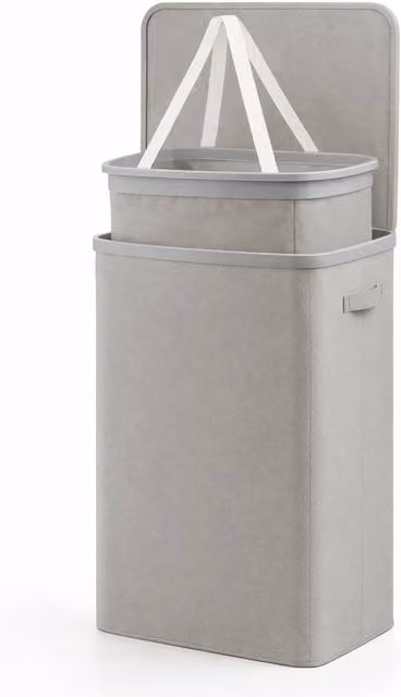 Keplin Collapsible Single Laundry Basket with Lid and Removable Liner, 90L, Grey, W: 42 cm, D: 32 cm, H: 67 cm – 1