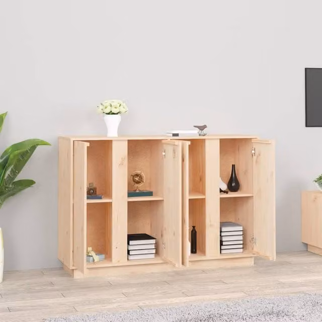 Berkfield Home Solid Wood Pine Sideboard in Beige, W/D/H: 120 x 35 x 80 cm