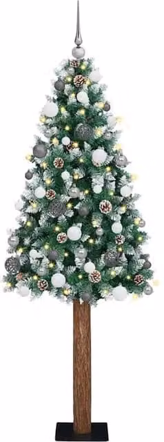 Berkfield Home Slim Christmas Tree with 300 LEDs in Green and White, Height: 210 cm
