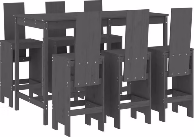 Berkfield Home 7 Piece Rustic Grey Solid Wood Pine Garden Bar Set