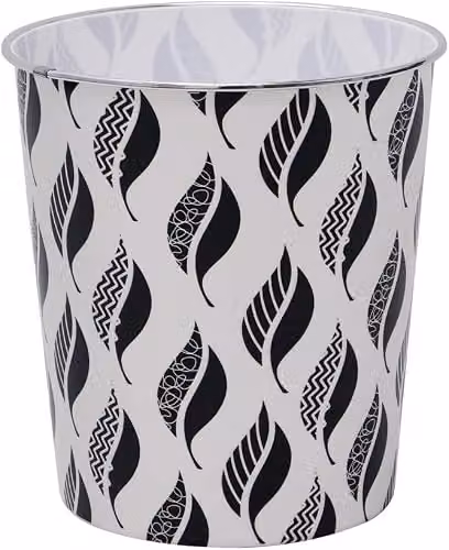 MantraRaj Small Leaves Plastic Waste Paper Bin, 2.5 l, Black, White and Silver