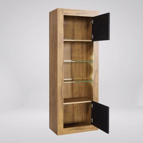 Creative Furniture Illume Modern Display Cabinet with Glass Doors and Integrated Lighting in Black and Brown Oak – 5