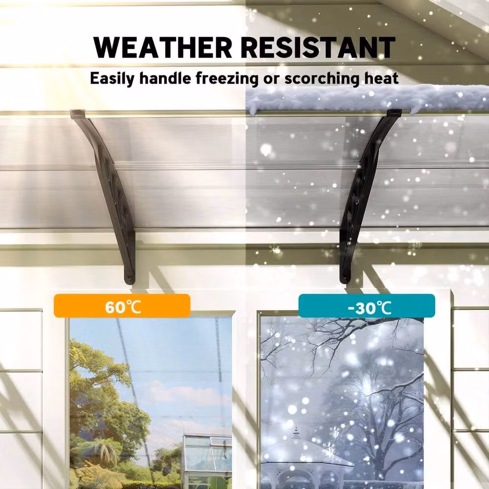VOGREX Clear Polycarbonate and Aluminium Outdoor Door Canopy Awning and Rain Shelter – 4