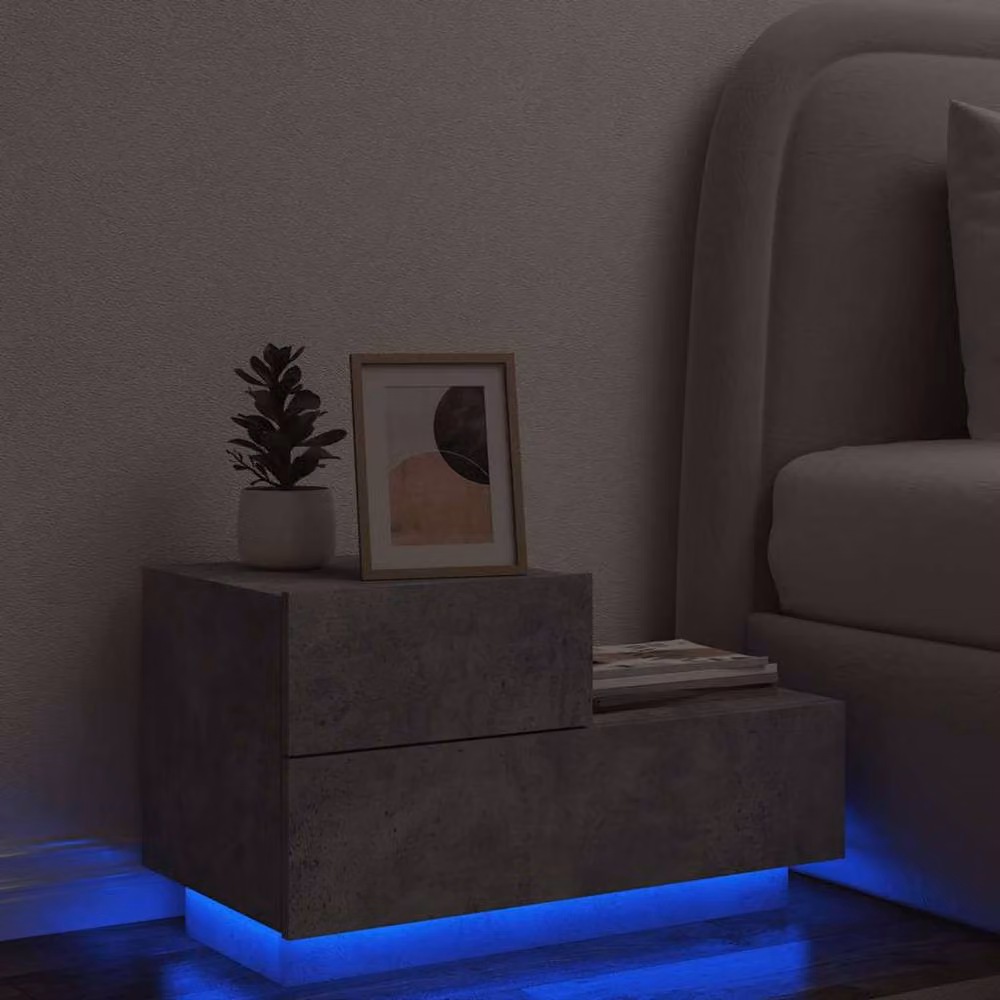 Berkfield Home Modern Bedside Cabinet with Integrated LED Lights in Concrete Grey, W/D/H: 70 x 36 x 40.5 cm – 2