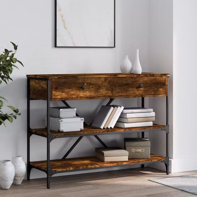 Berkfield Home Smoked Oak Console Table with Drawers and Shelves in Brown