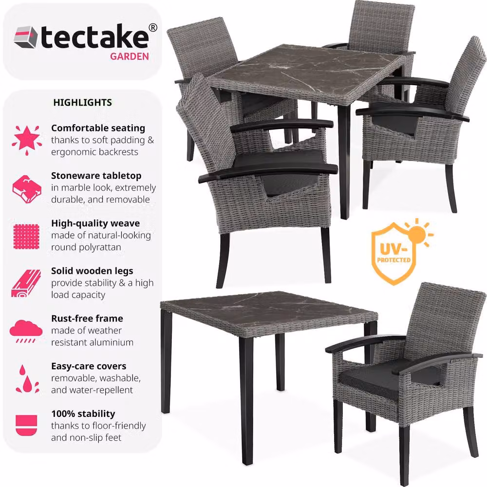 tectake Tarent Dining Table and 4 Rosarno Chairs Set in Grey – 2