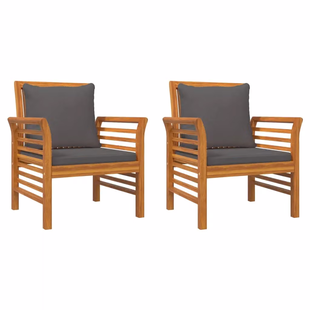 Berkfield Home Set of 2 Acacia Wood Garden Sofa Chairs in Brown with Dark Grey Cushions – 2