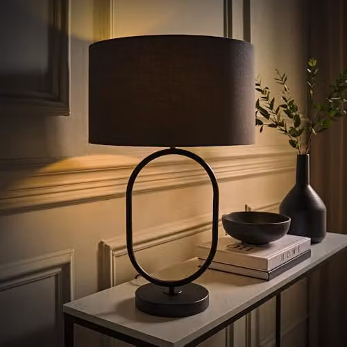 ValueLights Antonia Oval Fabric Drum Table Lamp with LED Bulb in Charcoal and Black – 5