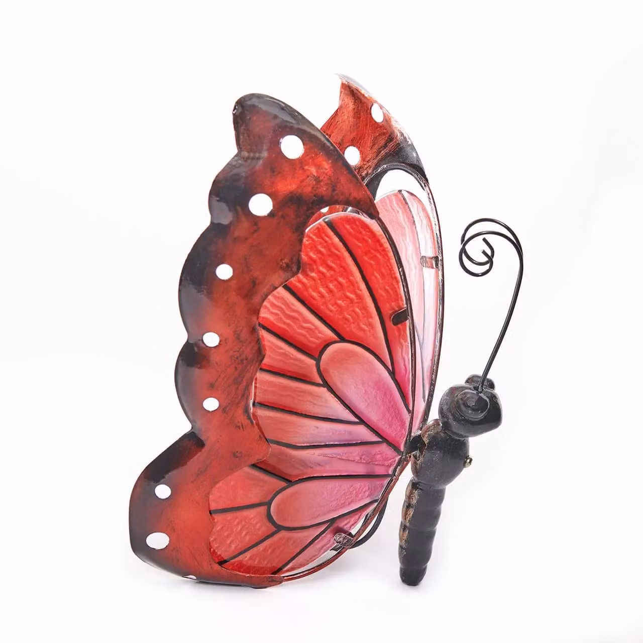 mysmartbuy Solar Butterfly Garden Ornament with Red and Black Hand Painted Resin Glass and Iron Frame, H 26 x W 14 x D 13 cm – 2