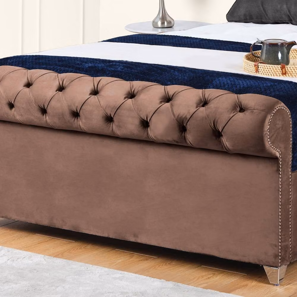 UK Bed Furniture Chesterfield Sleigh Ottoman Bed in Brown, W/D/H: 180 x 200 cm – 3