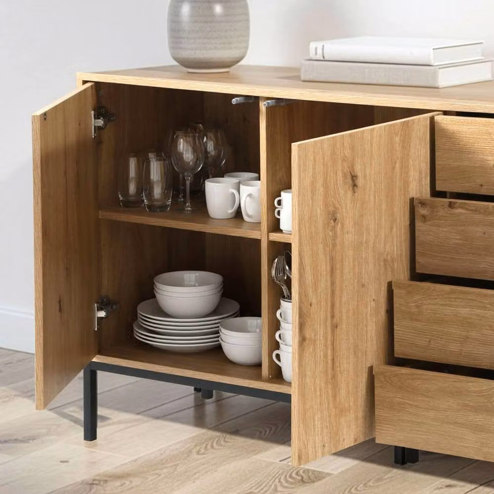 CALICOSY Lenny 2-Door Sideboard with 4 Drawers, Light Brown – 3