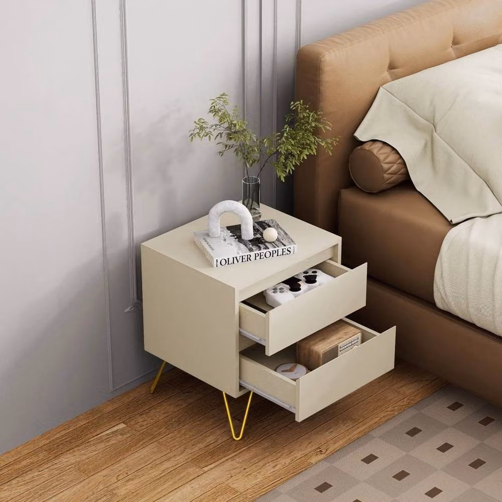FORGEVIO Modern Oak Bedside Table in Beige and Grey – 2