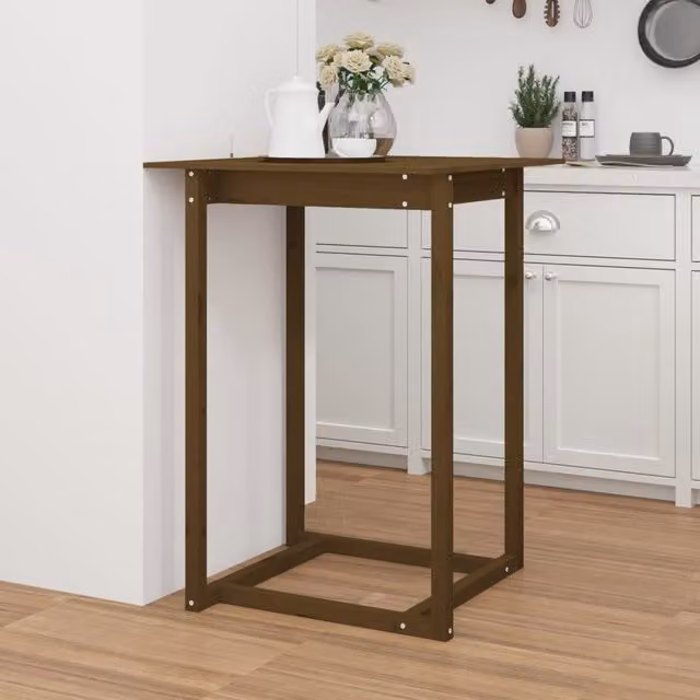 Berkfield Home Rustic Solid Wood Pine Bar Table in Honey Brown, W/D/H: 80 x 80 x 110 cm