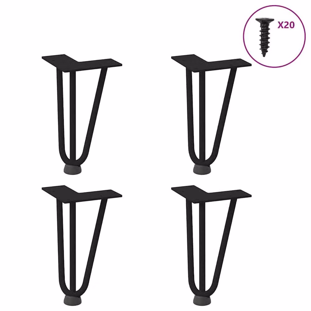 Berkfield Home Black Matt Steel Hairpin Table Legs, 4 Pieces, Height: 20 cm – 2