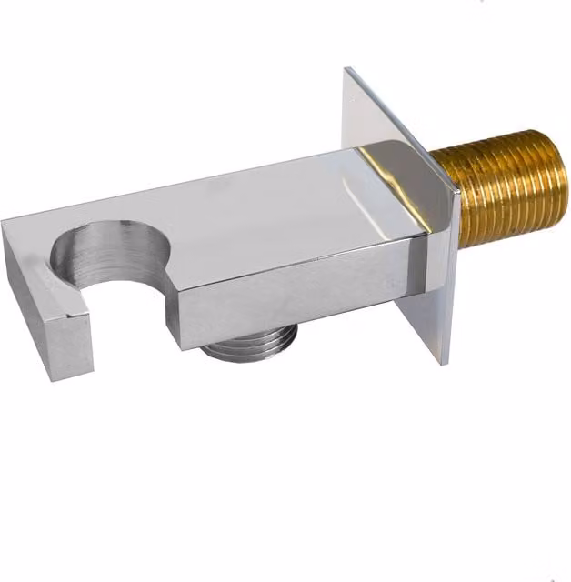 Nes Home Chrome Wall Outlet Elbow Hose Connector with Shower Handset Holder in Silver