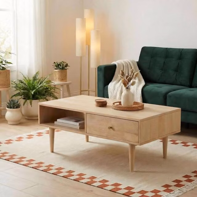 FurnitureboxUK Everest Rectangular Oak and Mango Wood Storage Coffee Table in Light Brown – 1