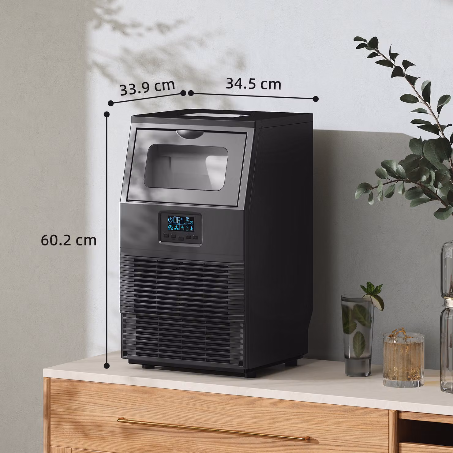 HOMCOM Commercial Ice Maker in Black with 4kg Ice Storage and Ice Scoop – 3