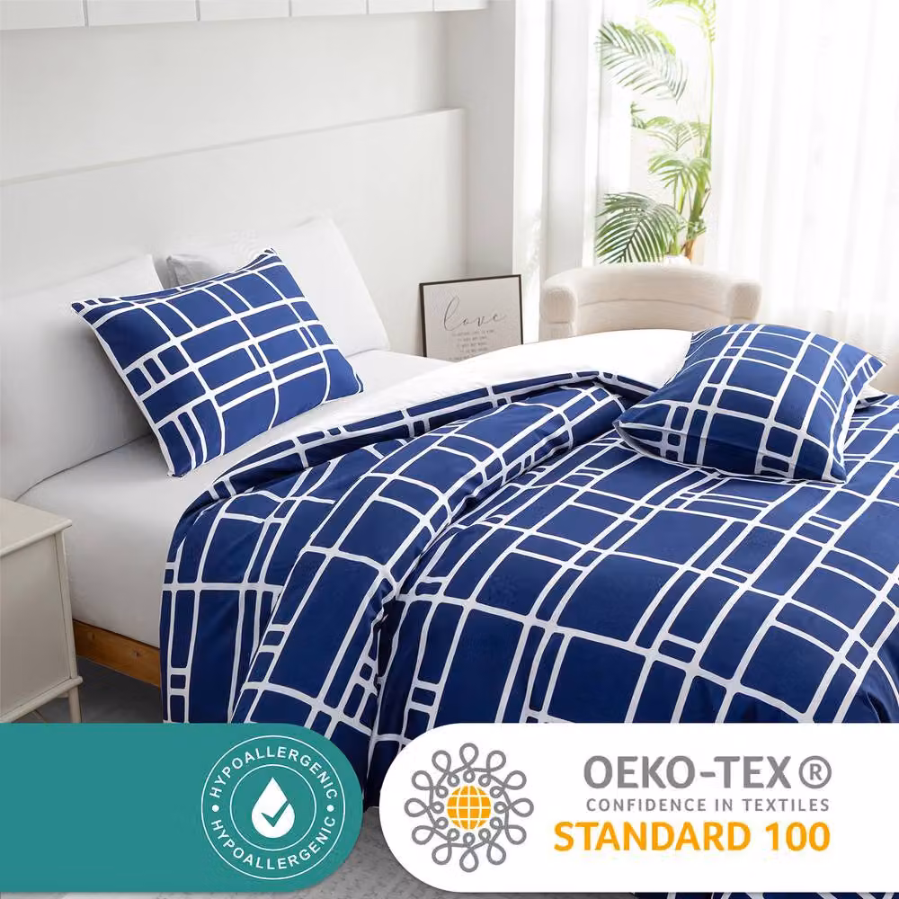 Pamposh Blue and White Reversible Microfibre Duvet Cover Set, W: 140 cm, H: 200 cm – 4