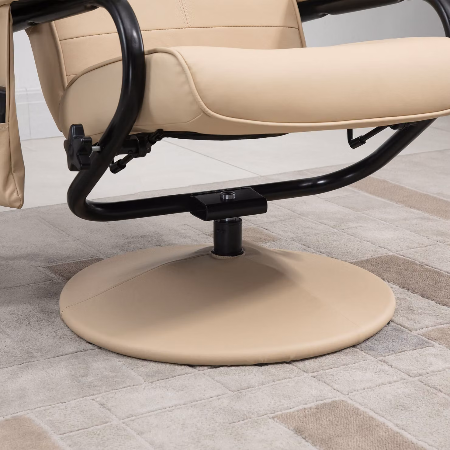 HOMCOM Manual Reclining Armchair with Ottoman in Beige PU Leather – 4