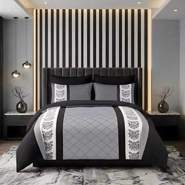 Pamposh Reversible Grey Duvet Cover and Pillowcase Set, King Size, W: 220 cm, D: 230 cm – 1