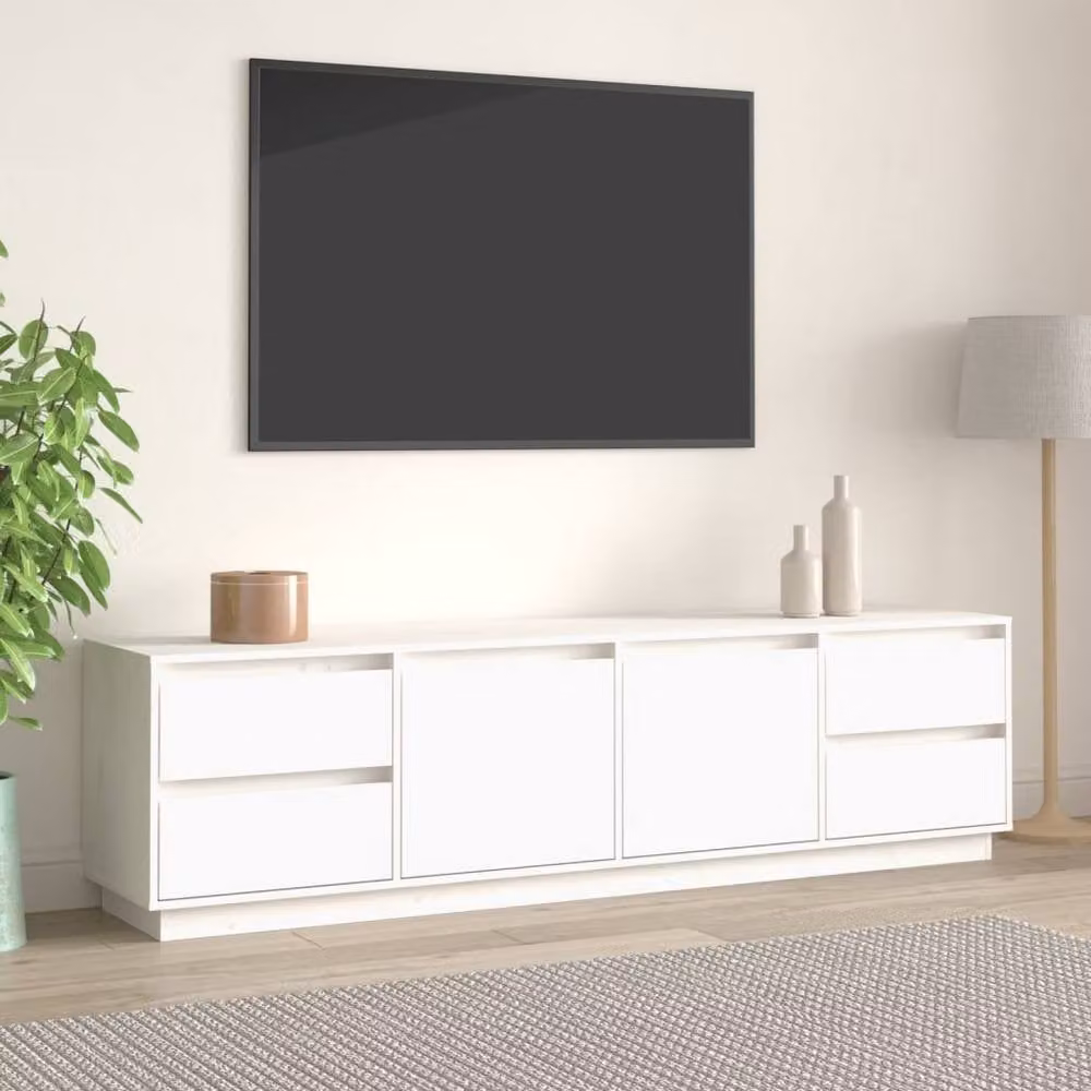 Berkfield Home Rustic White Solid Wood Pine TV Cabinet W: 176 cm, D: 47.5 cm, H: 47.5 cm – 2