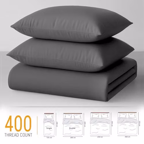 Pamposh 400 Thread Count Egyptian Cotton Double Duvet Cover Set in Anthracite Grey, 200 x 200 cm – 4