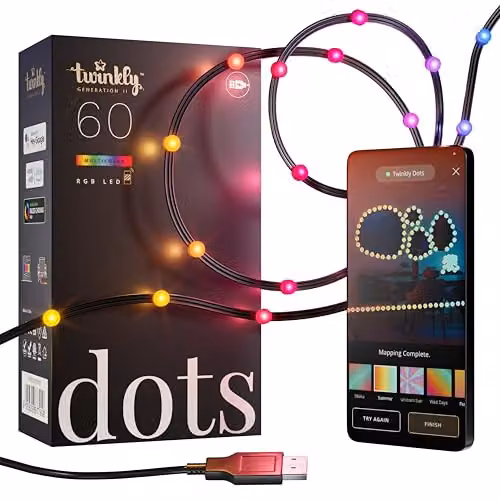 Twinkly Dots 3m Multicolour RGB LED Strip with Black Wire, USB Powered, Compatible with Amazon Alexa and Google Assistant – 1