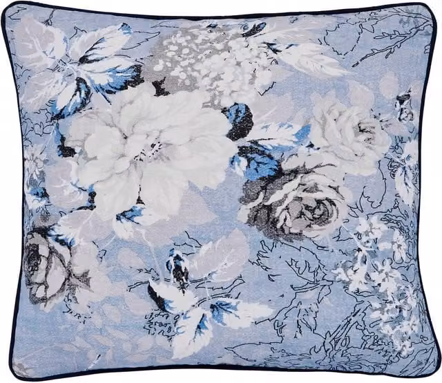 Bedeck of Belfast Ellis Square Floral Cushion, Blue, W/D/H: 50 x 50 x 50 cm