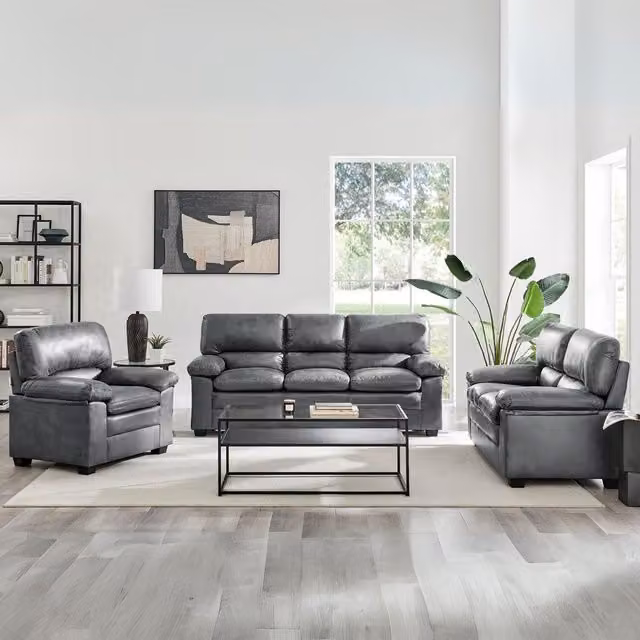 Bravich Oxford 6-Seater Faux Leather Sofa in Dark Grey