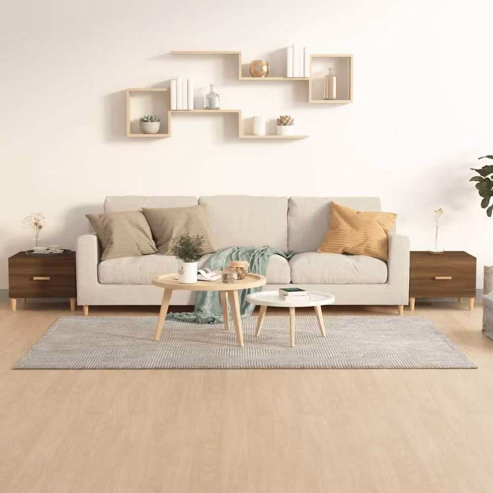 Berkfield Home Set of 2 Square Coffee Tables in Brown Oak, W/D/H: 50 x 50 x 40 cm – 2