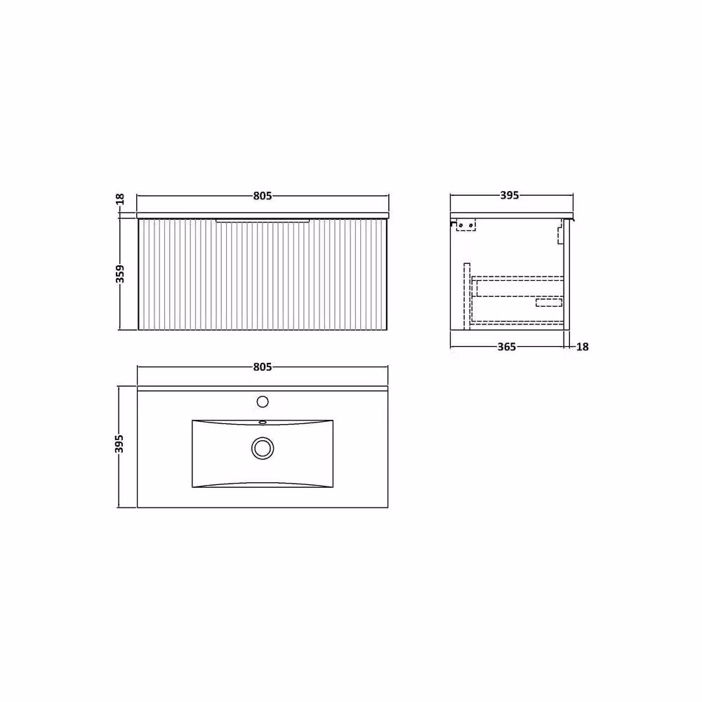 Balterley Tixall 1 Drawer Vanity Unit with Minimalist Basin, Satin Grey, Width: 80 cm – 3