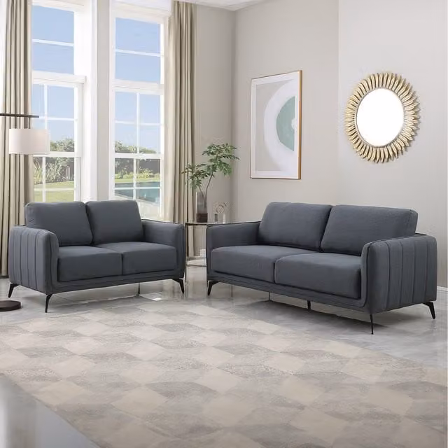More4Homes Oslo Scandi Style Fabric 2 and 3 Seater Sofa Set in Dark Grey