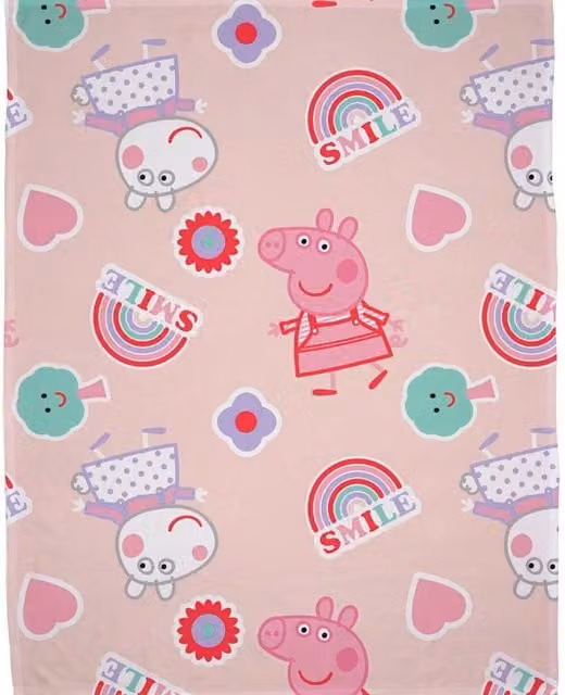 Peppa Pig Fleece Icon Blanket in Pink and White with Floral Design