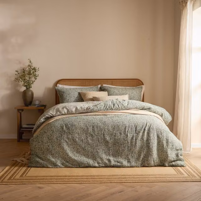 Yard Perrie Leaf Muslin 100% Cotton Duvet Cover Set, Green, W: 180 cm x L: 200 cm – 1