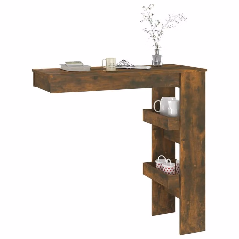 Berkfield Home Wall Bar Table in Smoked Oak Brown, W: 102 cm, D: 45 cm, H: 103.5 cm – 6