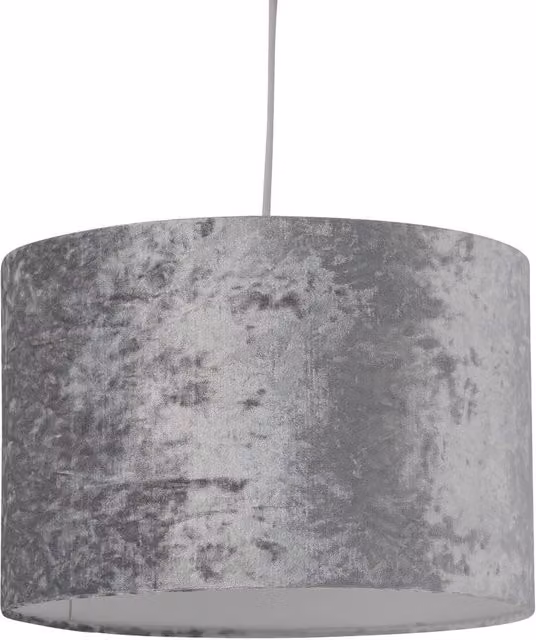 First Choice Lighting Grey Crushed Velvet Cylinder Pendant Light Shade, Diameter: 25 cm