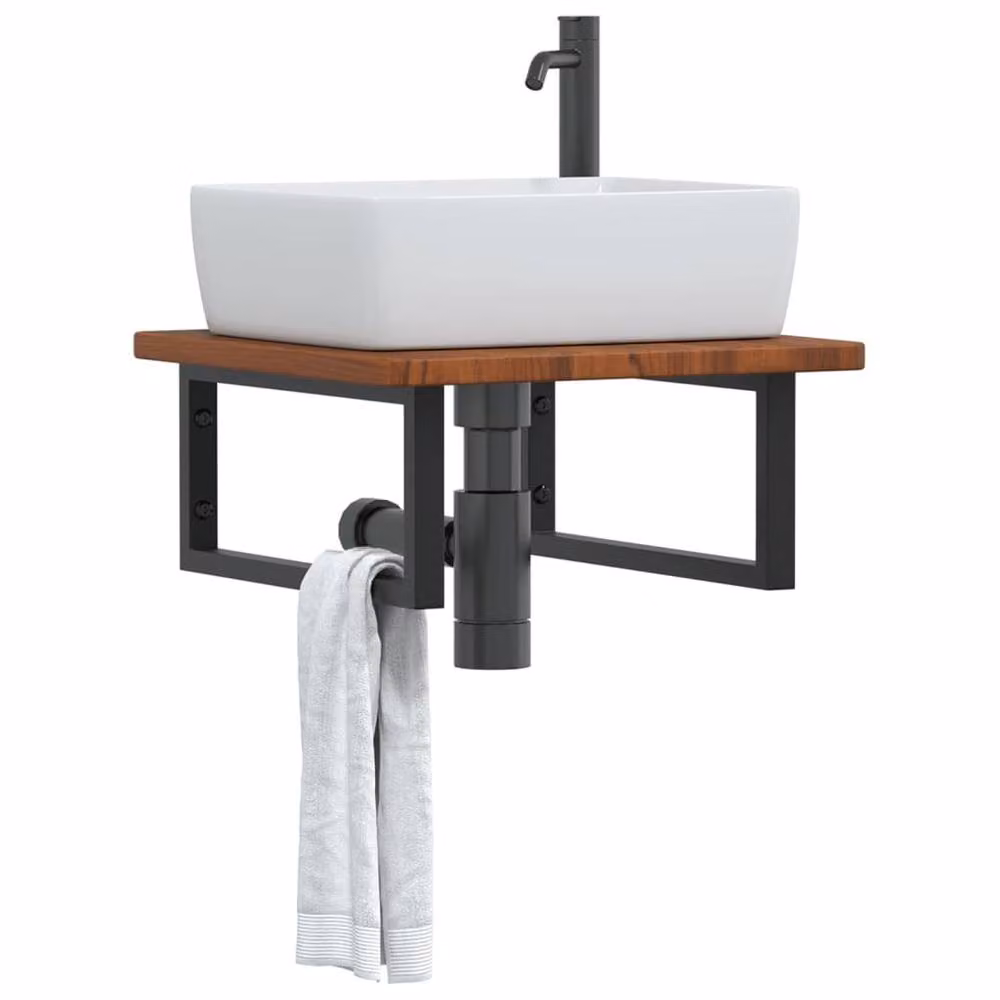 Berkfield Home Wall Mounted Basin Shelf in Brown Oak and Steel – 1
