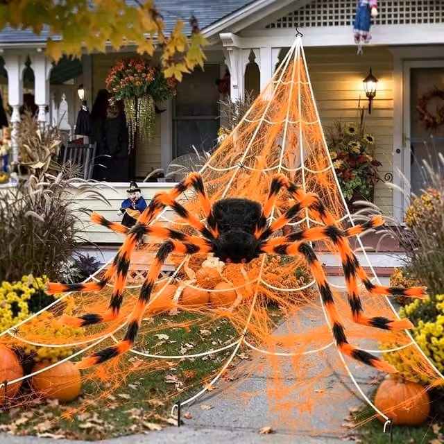 Garwarm Halloween Spider Web Hanging Decorations in Orange and Multicolour – 1