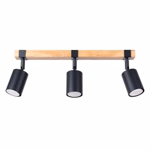SOLLUX lighting Fager Plafond Wall Light in Black and Wood, W/D/H: 54 x 6 x 17.2 cm