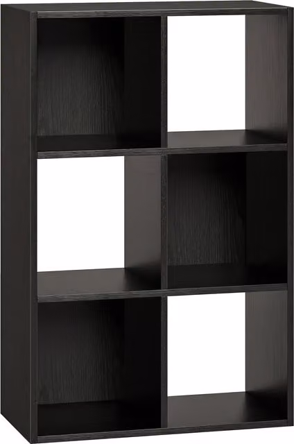 HOMCOM Industrial Style 6-Compartment Storage Shelf and Bookcase in Black Wood Effect – 1