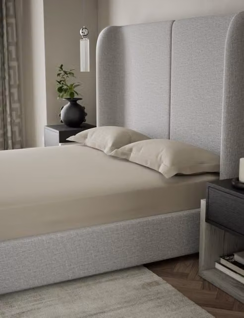 M&S X Kelly Hoppen 500TC Cotton Sateen Extra Deep Fitted Sheet, Beige, W: 140 cm, L: 200 cm, H: 38 cm
