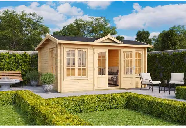 Lasita Maja Ltd Windsor 44 Log Cabin Garden Room and Home Office in Natural Wood, W: 340.8 cm, D: 440 cm, H: 239.4 cm – 1